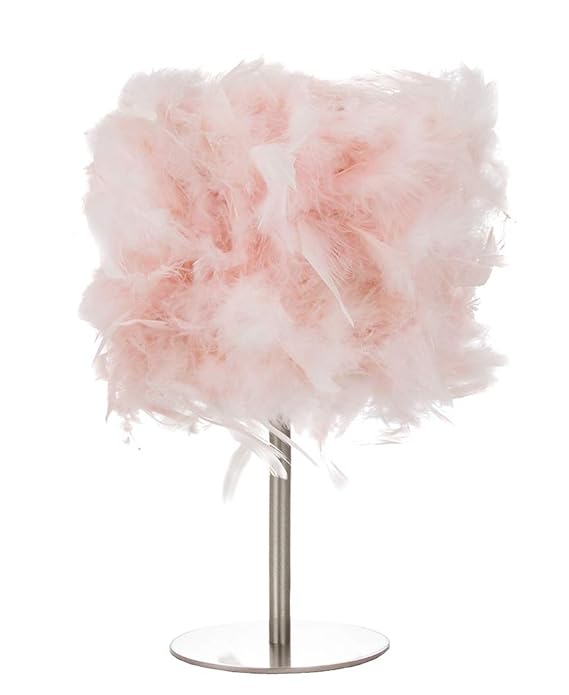 Modern and Chic Real Pink Feather Table Lamp with Satin Nickel Base and
