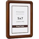 SZKYSJGS 5x7 Wood Picture Frame, Solid Natural Walnut Rounded Corner Photo Frame with Tempered Glass, 5 x 7 Wooden Frame Matted to 4x6, Wall or Tabletop Display