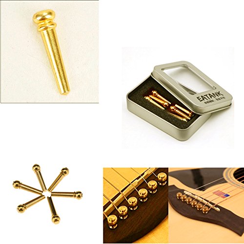 6pcs Brass Metal Bridge Pins End Pin Gold Compatible with Acoustic Guitar Parts Replacement - Thumbnail 6