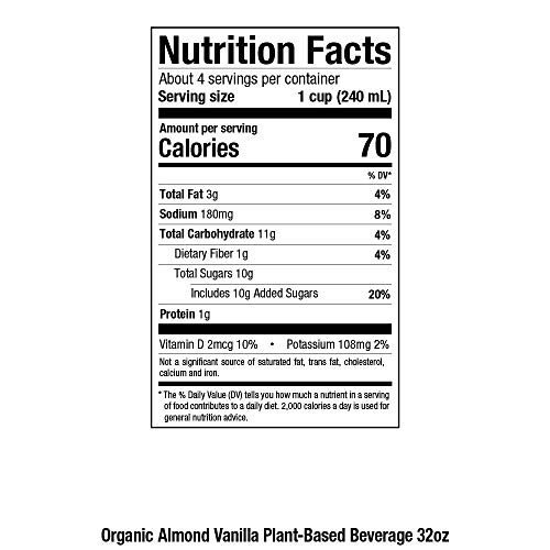 Pacific Foods Organic Almond Vanilla Plant-Based Beverage, 32oz, 12-pack