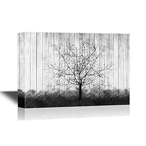 Abstract Tree Canvas Wall Art - Silhouette of Tree on Wood Style Background - Gallery Wrap Modern Home Art | Ready to Hang - 12x18 inches