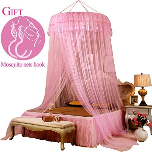 Mosquito net (Pink) 100% Quality Assurance QUIET Princess Bed Canopy,&amp; Bonus Two Exquisite Hooks, Bed Canopies For (king Bed,Queen,Twin,Full Baby Cot Girls and Boys) Family Travel ,Prevention Malaria