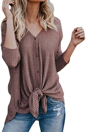 vermersWomens Blouse Womens Loose Knit Tunic Tie Knot Henley Tops Batwing Plain Shirts(M, Wine Red)