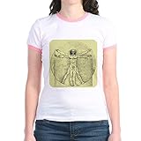 Royal Lion Jr. Ringer T-Shirt Vitruvian Man by Da Vinci - Pink/Salmon, Large