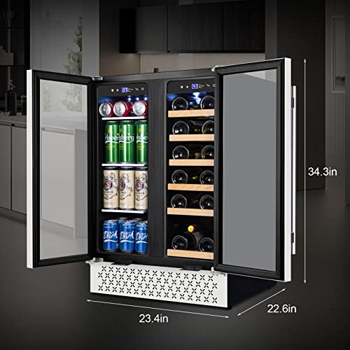 Tylza Wine And Beverage Refrigerator 24 Inch Dual Zone, French Door