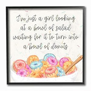 Stupell Industries Just a Girl Looking for a Bowl of Donuts Food Phrase, Designed by Ziwei Li Wall Art, 12 x 12, Black…