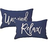 ULOVE LOVE YOURSELF Relax&Unwind Throw Pillow Covers 12x20 Farmhouse Spring Summer Decorative Lumbar Pillowcases Porch Patio Cushion Covers 2Pack for Bedroom Living Room Sofa Couch Home Decor (Blue)
