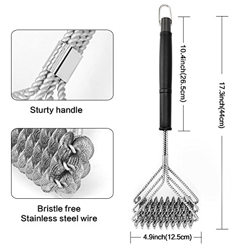 Vestaware Grill Brush Bristle Free - 18" BBQ Grill Brush with 3 Rust Resistant Stainless Steel Scrubbing Coils to Clean Each Corner - Barbecue Grill Cleaner Grilling Accessories Cleaner for Porcelain,
