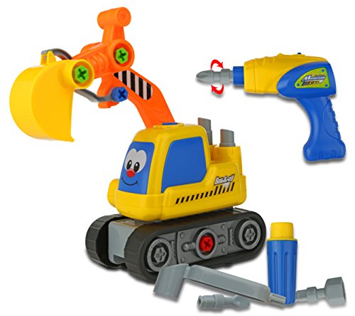Advanced Play Construction Excavator Take Apart Truck Toy for Preschool children Equipped With Play Power Tools for kids such as Electric Drill and Various Tools Moves and Rides On It Own for Toddlers