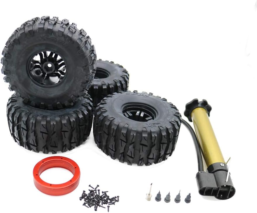 RCAWD Air-Filled Inflatable Inflated 2.2 Bead Lock Wheel Tire Dragon Claw Tread for 1:10 Rock Crawler Monster Truck 4Pcs(Red)