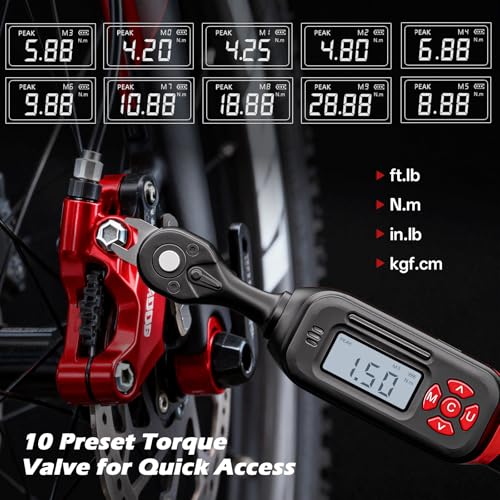 MOVECRAB 1/4 Inch Digital Torque Wrench Set for Bicycle 1.5-30 Nm, S2 Steel, Accuracy ±2%, Includes Brake Keys 8/10 mm, Extension and Sockets for MTB/Road