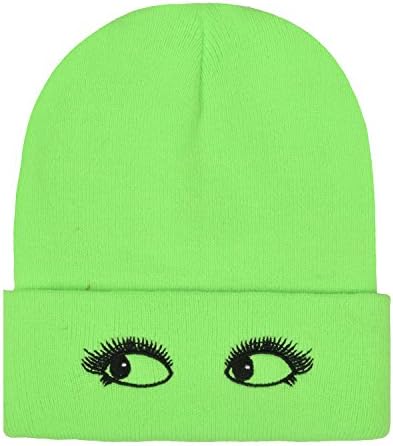 PZLE Womans Knit Hats Slouch Warm Caps Winter Men Large Beanie Hat Green Eyes