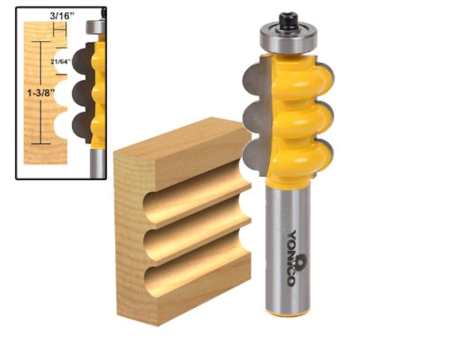 Yonico 16160 - Furniture Trim & Molding Router Bit, Triple Flute - Radius: 3/16" - 1/2" Shank