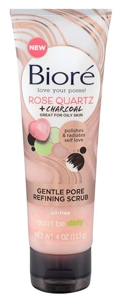 BIORE ROSE QUARTZ + CHARCOAL REFINING SCRUB 4 OUNCE TUBE