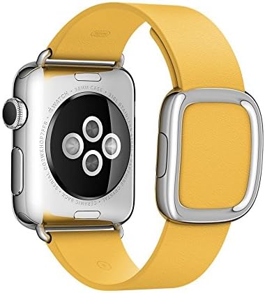 Apple Watch Band 38mm, Modern Buckle Genuine Leather Band with Double Button Magnetic Closure Replacement Wristband Strap Bracelet for Apple Watch All Models 38mm Medium (Magrigold)