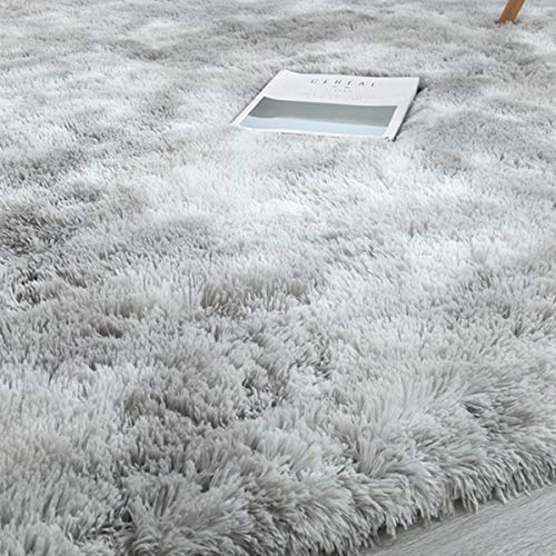Tinyboy-hbq Carpet Salon Large Shaggy Non-Slip Super Soft Long Hair Fluffy Rug Suitable for Decoration Living Rooms and Bedrooms Carpets (Grey White, 200 x 300 cm)