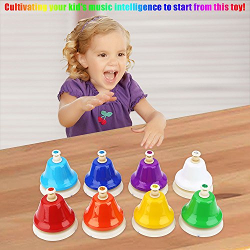 Hand Bell Set, 8 Note Diatonic Metal Bells, Musical Bells for Kids