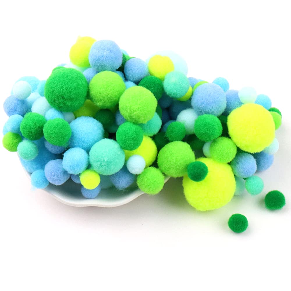 135 Colourful Pompoms for Crafts,10-30 mm Mini Pompoms Balls Small Pompoms Balls Fluffy Colourful Pom Pom Decoration Pompom Plush Balls Craft Accessories for Sewing Decoration DIY Crafts Blue Green