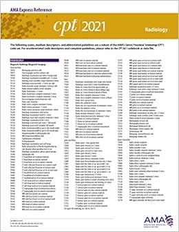 Amazon Com Radiology Cpt 2021 Express Reference Coding Card 9781640161115 American Medical Association Books