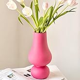 BLOFLO Hot Pink Ceramic Vase, Colorful Ceramic Vase, Modern Dried Flower Vases, Pink Round Vase for Centerpieces Wedding Dinner Table Party Office, Housewarming Gift (2 Layers Pink)