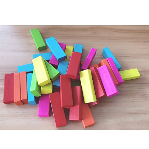 Wondertoys Colorful Wooden Stacking Game with Dice Building Blocks Educational Toy for Toddler 54 Pieces