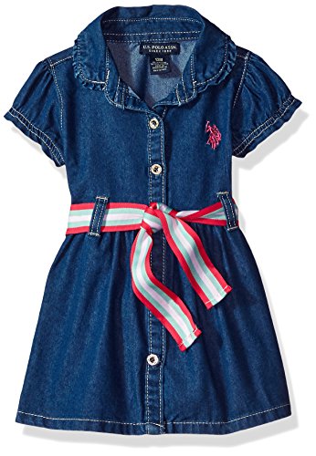 U.S. Polo Assn. Baby Girls' Casual Dress, Medium Wash, 18M