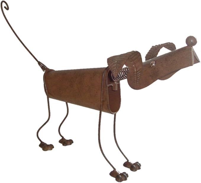 Nodding Metal Dog Garden Ornament / Sculpture with springy head + tail