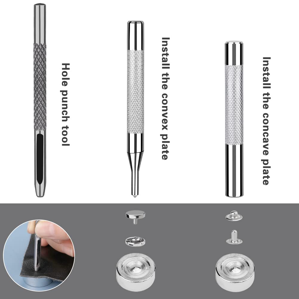 TLKKUE 120 Sets Snap Fasteners Kit, 10mm Snap Buttons with Rubber Hammer, 6 Color Metal Snap Buttons Press Studs with 4 Setting Tools, Snaps for Fabric, Clothes, Jackets, Jeans Wears, Bags, Leather