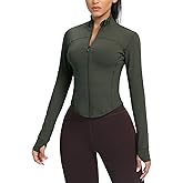 AVGO Women's Cropped Running Workout Jackets Zip Slim Fit Athletic Tops with Thumb Holes