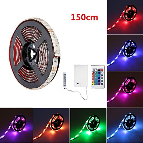 SOLMORE LED Strip Lights, RGB 4.9ft 45 LED Battery Waterproof Flexible Rope Ribbon Lights TV Backlight Battery-powered with Wireless Remote Control,Decoration Lights for DIY Party Living Room 150cm