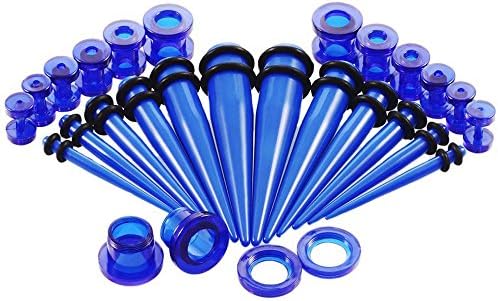 FHJEWE 28pcs Ear Stretchers Kit UV Acrylic Tapers and Flared Ear Plugs Tunnels Eyelets Gauges Set 12G-00G(black)