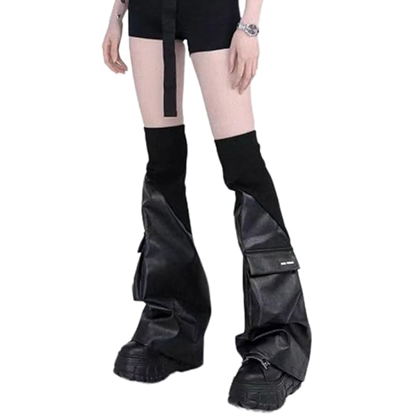 レッグウェア LGB LEG/LG BLACK RAYON CASHMERE GRABAGECAN Punk Elastic Cuffs Leg PU Leather Leg Warmers