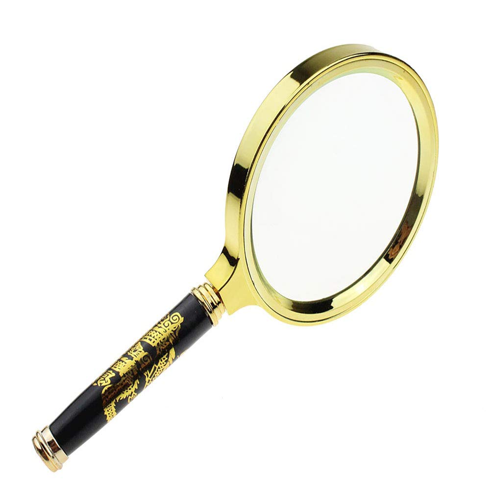 Qirc Handheld Magnifying Glass, Wood Grain Handle 10 Times Magnifying Glass, For Home Study, Reading, Troubleshooting, Antique Magnifying Glass (80mm Diameter-Black)