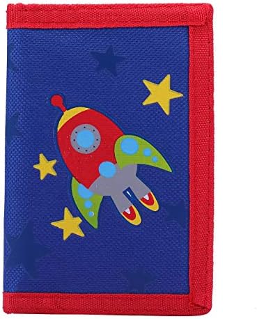 RFID Blocking Wallet for Kids/Slim Cartoon Wallet with Zippered Pocket/Trifold Canvas Outdoor Sports Wallet (Rocket)
