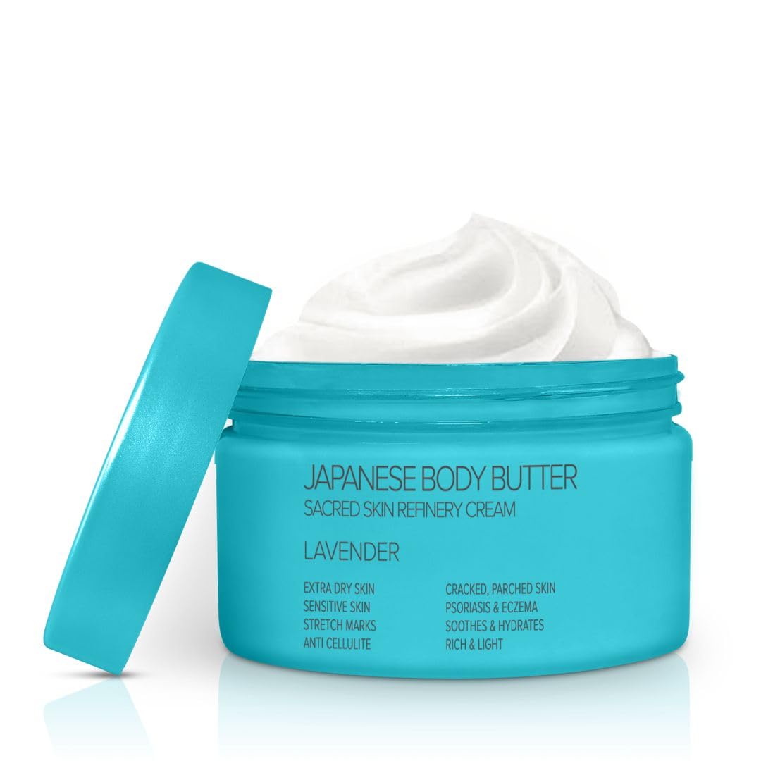 Onsen Secret Japanese Body Butter - Skin Refinery Cream Natural and Organic Moisturizing Clear Skin Exfoliator with All Coconut and Jojoba Oil for Women- 8.6 fl oz/255 ml (Lavender)