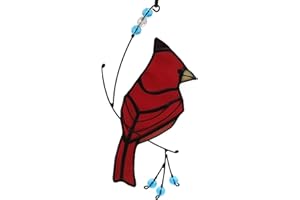 Loekeysst Cardinal Bird Glass Decoration, Cardinal Bird Stained Glass Window Hanging Decorative Gift, Cardinal Bird Window Sun Catcher Memorial Gift,Cardinal Christmas Ornaments