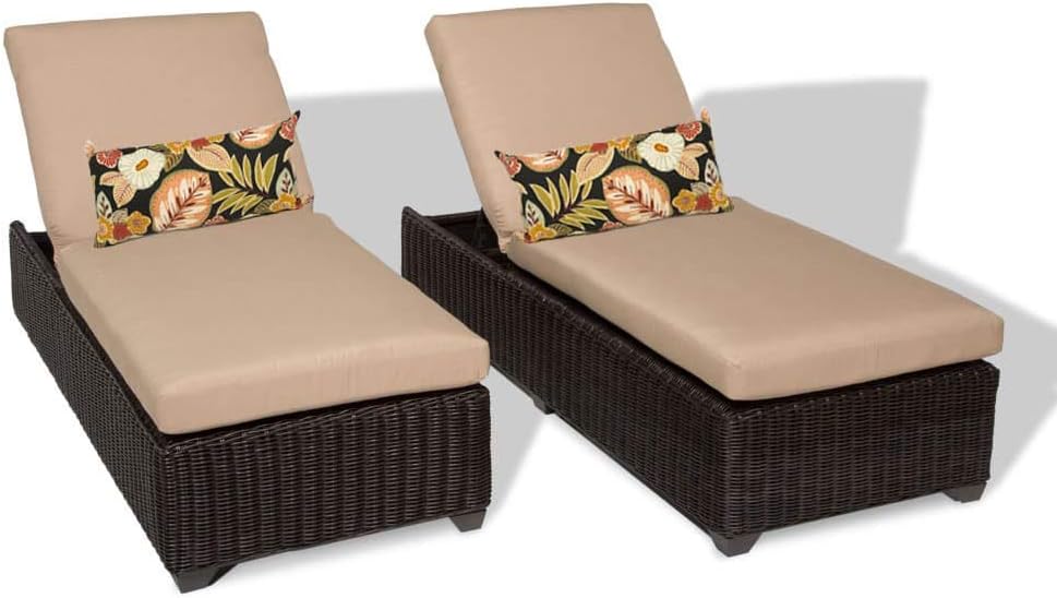 Delacora VENICE-2x-WHEAT Mediterranean 2-Piece Aluminum Framed Outdoor Chaise Lounge Chair Set