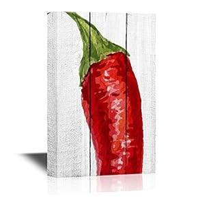 Canvas Wall Art - Red Pepper on Wood Style Background - Gallery Wrap Modern Home Art | Ready to Hang - 12x18 inches