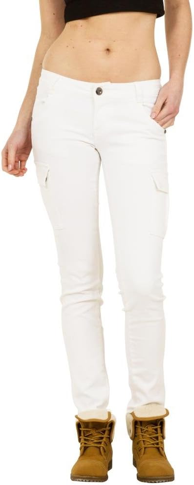 R Display Jeans Slim Skinny Stretch Low Rise Hipster Cargo Pants Combats - White