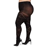 Diamond Opaque Plus Size Curvy Control Top Tights 7X / Black