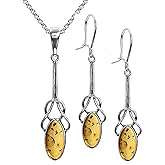 Ian and Valeri Co. Amber Sterling Silver Celtic Earrings Pendant Necklace Set Chain 18 Inches