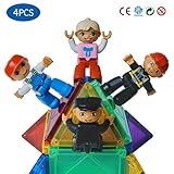 Magblock Magnetic Community Figures Set of 4 – Toy People Magnetic Tiles Expansion Pack for Police,Worker, Nurse, Fireman for Educational STEM Toddler Toys Add on Sets for Magnetic Blocks
