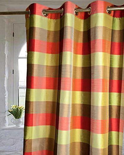 Olive,Red Brown plaids grommets/eyelets lined living room window curtain panel (52"W X 96"L)