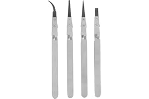 AUTSUPPL 4Pcs Stainless Steel Cross Lock Tweezers Set Anti-Static Curved and Straight Precision Tweezers for