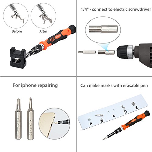Justech Precision Screwdriver Set 82 in 1 Magnetic Mini Portable with 56 Bits Precision Driver Repair Tool for Portable Box For iPad iPhone Laptops PC Smartphones Watches and Other Devices-Orange - Thumbnail 3