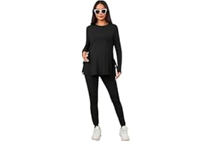 OYOANGLE Women's Maternity Rib Knit Round Neck Knot Side Tee Tops and Leggings Pants Sets