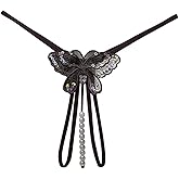 Sekexi Fashion Women Sexy Underwear Cutout Pendant Pearl Beads Embellished Lace Butterfly G-String Thong Underpants