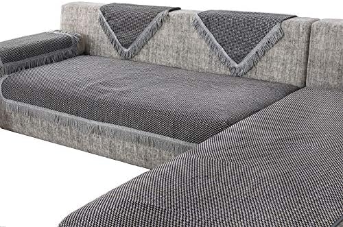 OctoRoseAnti-Slip Sofa and Couch Slipcover, Furniturer Protector, Sectional Sofa Cover, Sofa Arm Covers, Thick Linen Grey/Black Mixed Color Sofa Throw (Lin-Grey, 1pc-35x82)
