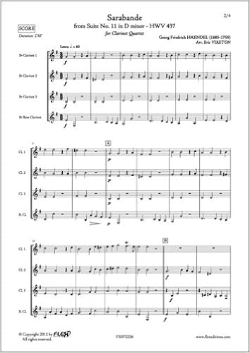 Amazon Com Partition Classique Sarabande G F Haendel Quatuor De Clarinettes 3700793712445 Books
