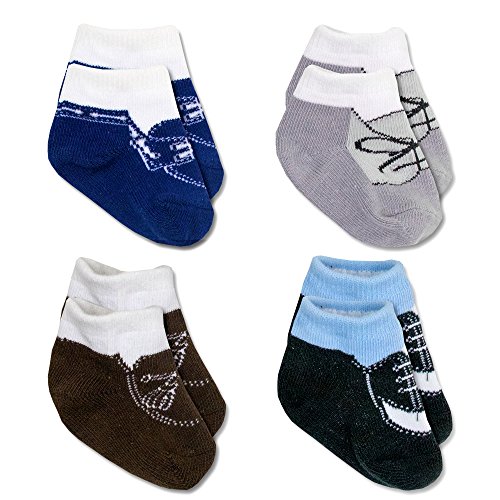 Baby Essentials Newborn Boys Dress Up Oxford Loafer Boat Shoe Socks 4 Pack 0-6